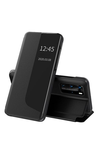 Dali Husă de protecție cu clapă compatibilă cu Huawei P40 Pro, husă Sleep, piele, neagră