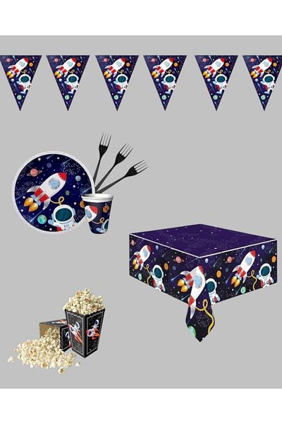 Evabrite Space Birthday Party Set with Astronaut and Rocket Concept - Birthday Ornaments for 32 People