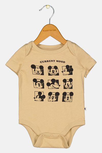 GAP x Disney Toddlers Boy Mickey Mouse Print Short Sleeve Bodysuits, Beige
