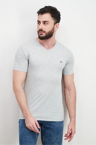 Lacoste Men V-neck Short Sleeve Heather T-shirt, Grey
