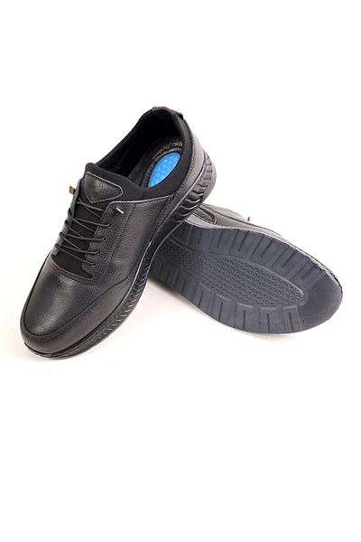 NUA Gnc204 Black Genuine Leather Orthopedic Men's Shoes