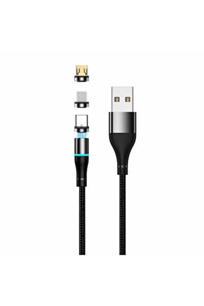 Dali Magnetic Charging and Data Transfer Cable, 3in1, USB A to Micro-USB/USB Type-C, Reinforced, 1m, Blac