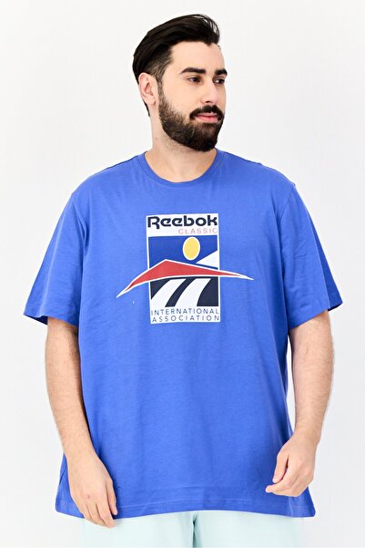 Reebok تي شيرت رجالي رياضي بأكمام قصيرة مناسب للخارج، أزرق