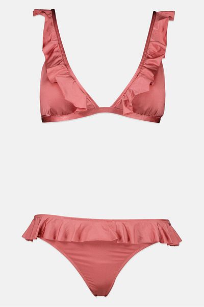 s.Oliver Women 2 Pieces Plain Triangle Bikini Top And Bottom Set, Rose Gold