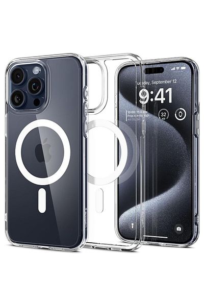 Dali Protective Case Compatible with Apple iPhone 15 Pro Max, Ultra Hybrid MagSafe, Silicone, White-Trans