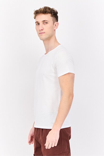 SLOGGI قميص داخلي رجالي من قطعتين برقبة دائرية وأكمام قصيرة وشعار العلامة التجارية، أبيض