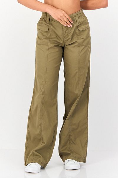 Don't Call Me Jennyfer Women Straight Fit Solid Straight Leg Pants, Khaki Olive