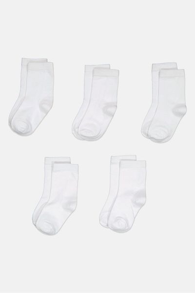 Bebe Toddlers Girl 5 Pairs Plain Ankle Socks, White