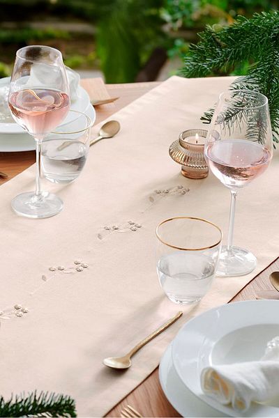 Tchibo Embroidered Table Runner 40 x 280 cm, Beige