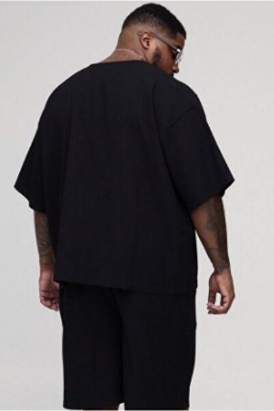 LADY HAZAL Black Crew Neck Men's Tshirt Wide Cut Casual Sleeve Compact Combed Cotton Big Size Sport Tshirt