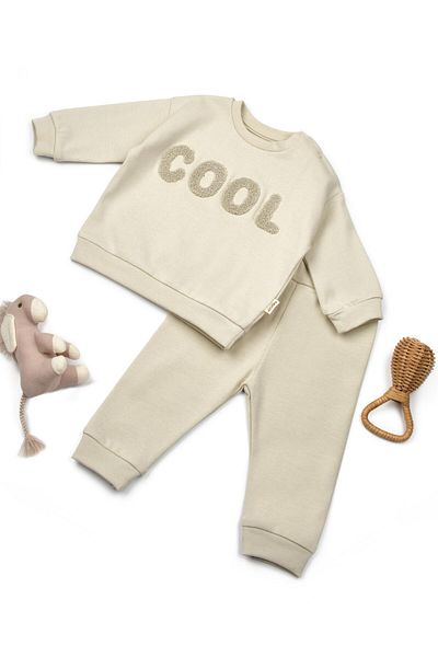 Magu Baby Cotton Cool Lettering Applique Sweatshirt and Sweatpants Bottom-Top Set