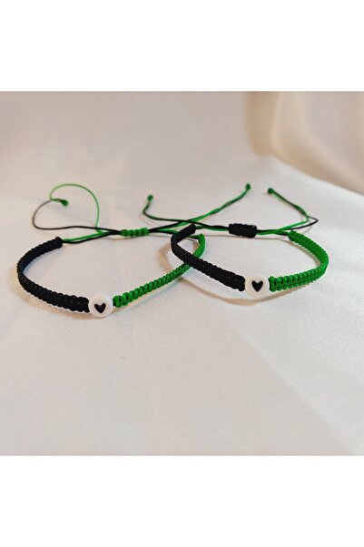 Crystal Atelier Sakaryaspor Unisex Taraftar Makrome Örgü 2'li Bileklik-Kalpli...