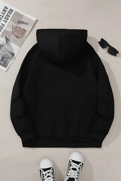 Sweetline Hanorac negru unisex cu glugă – țesătură groasă cu imprimeu roz Rauth Welt