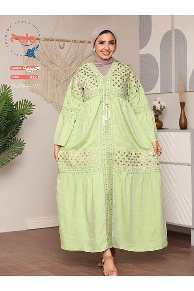 Hala Embroidered reception jalabiya made of light and soft linen fabric that gives you a feeling of comfort and freshness