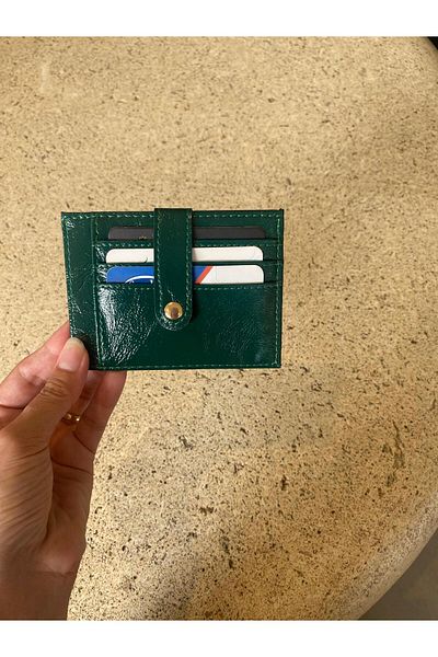 mlio Green Faux Leather Wallet Card Holder Multi-Eye Card Holder with Snap Fastener