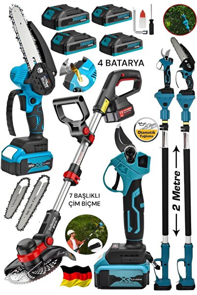 OG GERMANY STEEL 4 Bataryalı Dal Budama Testeresi-Şarjlı Dal Budama Bağ Makas...