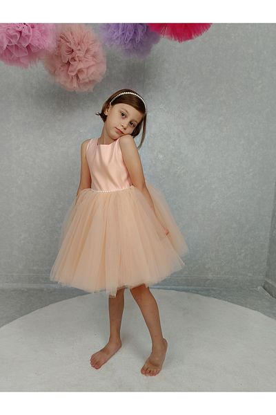 NSMLİFE Girl's Evening Dress Island, Salmon Waist Pearl, Tutu Dress