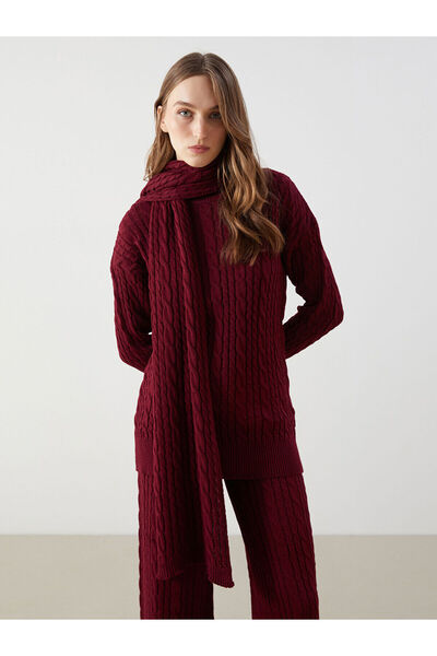 LC Waikiki سترة تريكو نسائية بنية اللون بنصف الياقة المدورة ذاتية المظهر