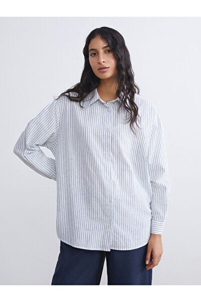 LC Waikiki Peak New Season Striped Linen Blend Women's Shirt Tunic