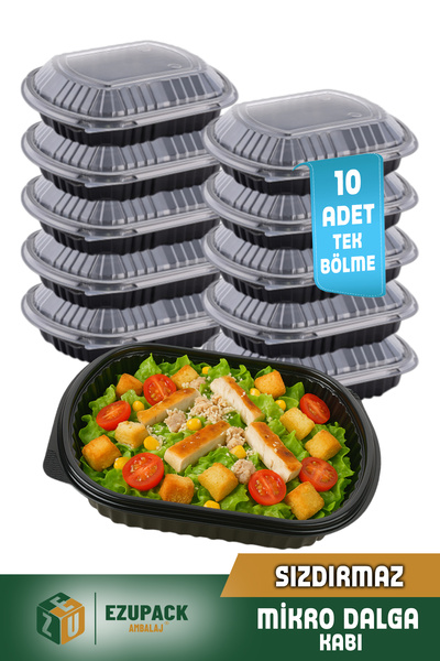 Ezupack 10 Adet SIZDIRMAZ Tek Göz Paket Servis Yemek Kabı Mikrodalga Derindor...
