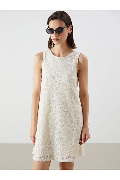 LC Waikiki Crew Neck Lace Mini Dress