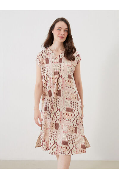 LC Waikiki Ethnic Patterned A-Line Linen Blend Mini Dress