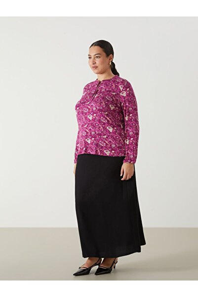 LC Waikiki Mürdüm Bağlamalı Yaka Desenli Uzun Kollu Kadın Bluz