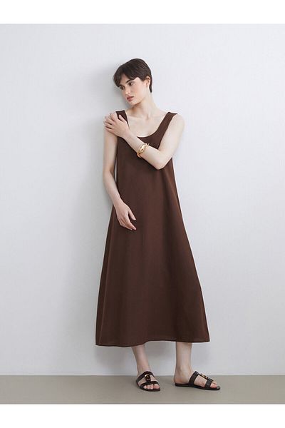 LC Waikiki Rochie din amestec de in, cu decolteu în formă de U
