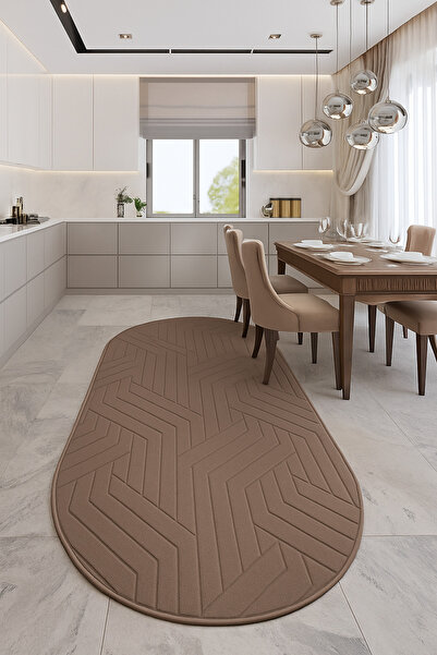 SOFT DECOR Modern Embos Oval Şekilli Dekoratif Halı Kaymaz Taban Yıkanabilir ...