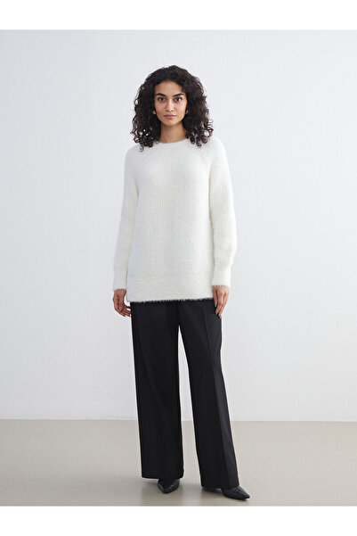 LC Waikiki LCW Modest Ekru Bisiklet Yaka Kadın Triko Tunik