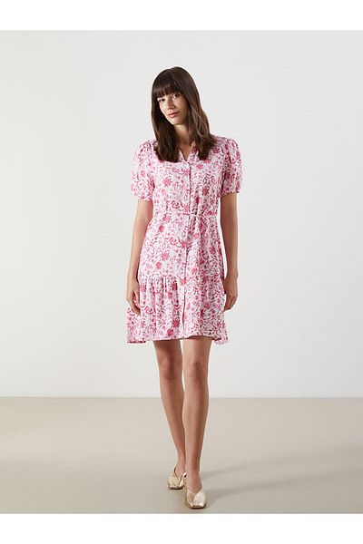 LC Waikiki Mini Shirt Dress with Peek Collar Pattern