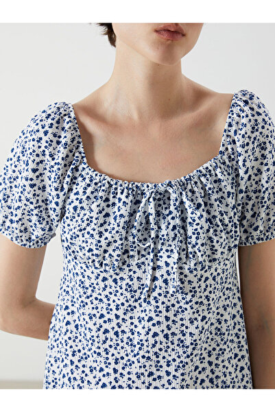 LC Waikiki Yeni Sezon Baglamali Yaka Cicekli Mini Elbise - S5QG19Z8