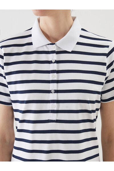 LC Waikiki LCWAIKIKI Класична темно-синя сукня з полом і смужками, А-силует, T-подібний виріз