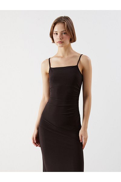LC Waikiki Square Neck Strap Gathered Dress