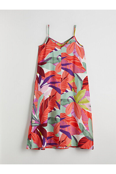 LC Waikiki Φόρεμα με λαιμόκοψη σε γραμμή Α με λουλουδάτο λουλούδι