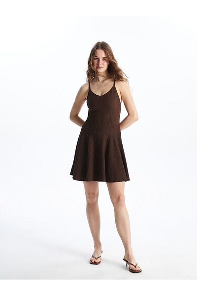 LC Waikiki V-Neck Textured Women's Mini Dress