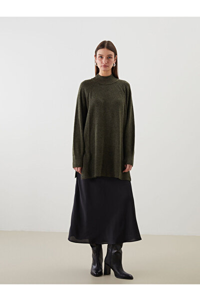 LC Waikiki Haki Dik Yaka Oversize Kadın Triko Tunik