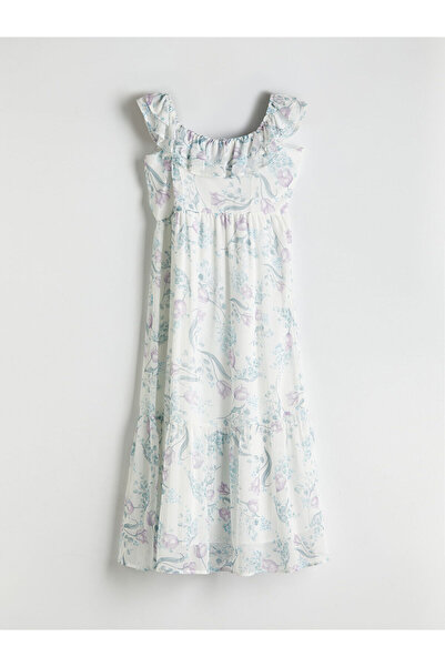 LC Waikiki Rochie LCW Comfort Ecru cu decolteu în U din șifon floral