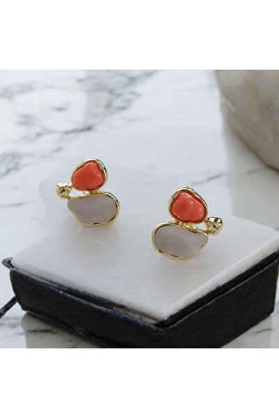 vina's atelier Fransız Tasarım Turuncu Tasarım Çelik Küpe