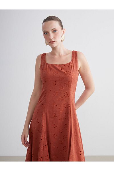 LC Waikiki Square Neck Openwork Dress