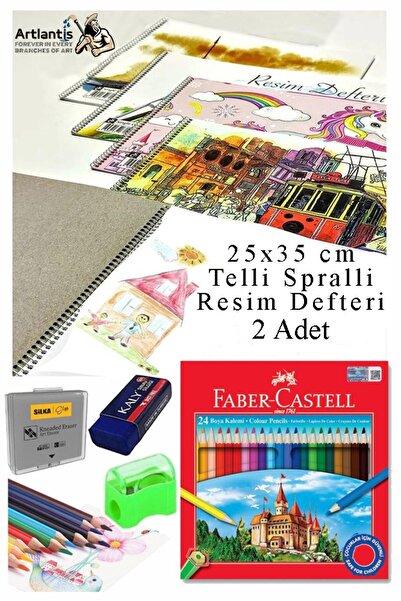 Artlantis 24 Renk Kuru Boya 25x35 cm Telli Spralli Resim Defteri Hamur Silgi ...