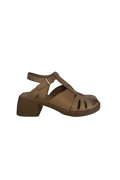 KEMAL TANCA 862 M-667 Women's Khaki Leather Heel Sandals