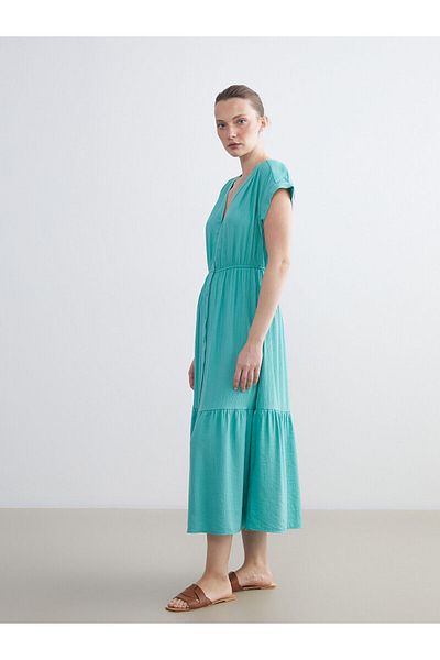 LC Waikiki V-Neck Textured Waist Dress