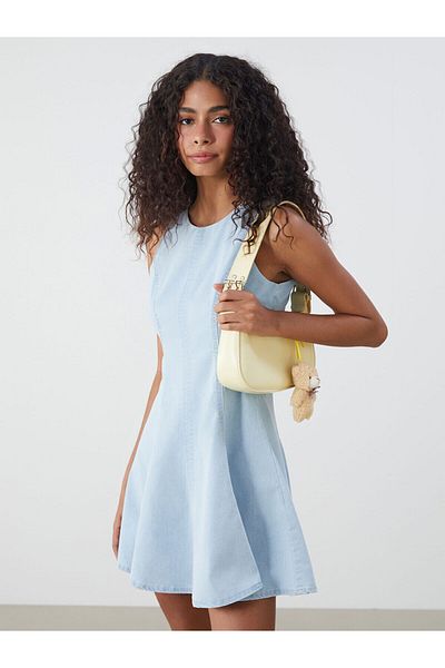 LC Waikiki Crew Neck Peplum Mini Jean Dress