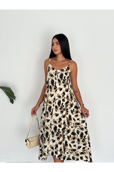 coaksco Rochie căptușită cu curea de frânghie cu model leopard pentru femei