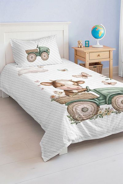 Realhomes Cute Cow and Butterfly Patterned Children's and Teenager's Room Pique Set Bedspread