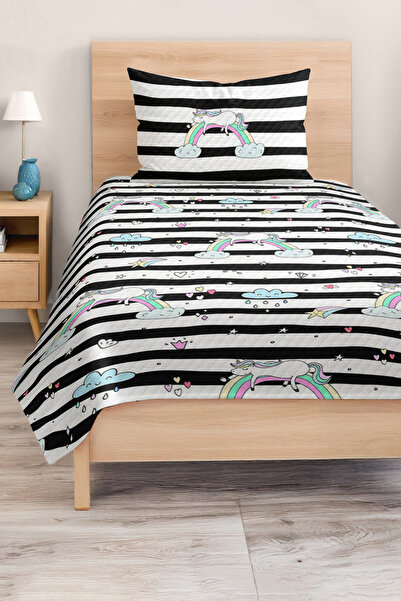 Realhomes مجموعة غطاء سرير لغرفة الأطفال والمراهقين بنمط وحيد القرن والسحابة