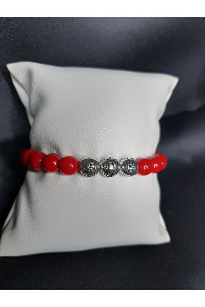 MRYart سوار مصنوع يدويًا من الخرز الزجاجي الأحمر مع تفاصيل معدنية