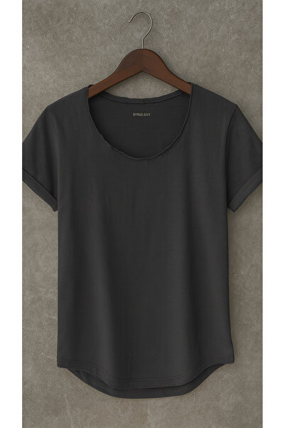 BYBÜLENT Ανδρικό μπλουζάκι μαύρο ειδικής παραγωγής με φαρδύ γιακά κάτω οβάλ κομμένο μπλουζάκι