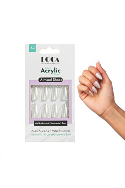 loça اظافر صناعية لصق ذاتي اكريليك شكل الموند لون ابيض لؤلؤي A2 من لوكا
